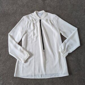 Seraphine 'The Work Edit' Elegant White Blouse with Contrast Zip - US Size 4